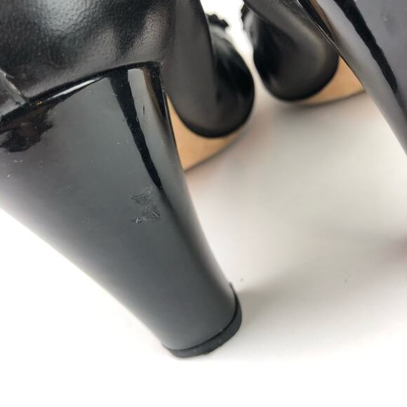 Chanel Black Lambskin Leather Ruffle CC Logo Patent Cap Toe Heels. Authentic. - Picture 10 of 14